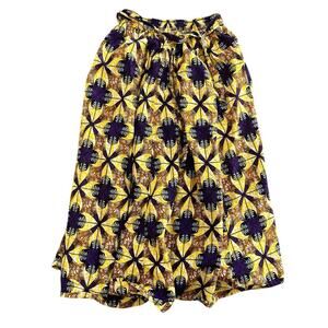 Bold Yellow Purple Patterned Full Maxi Skirt Unlined Womens size large L